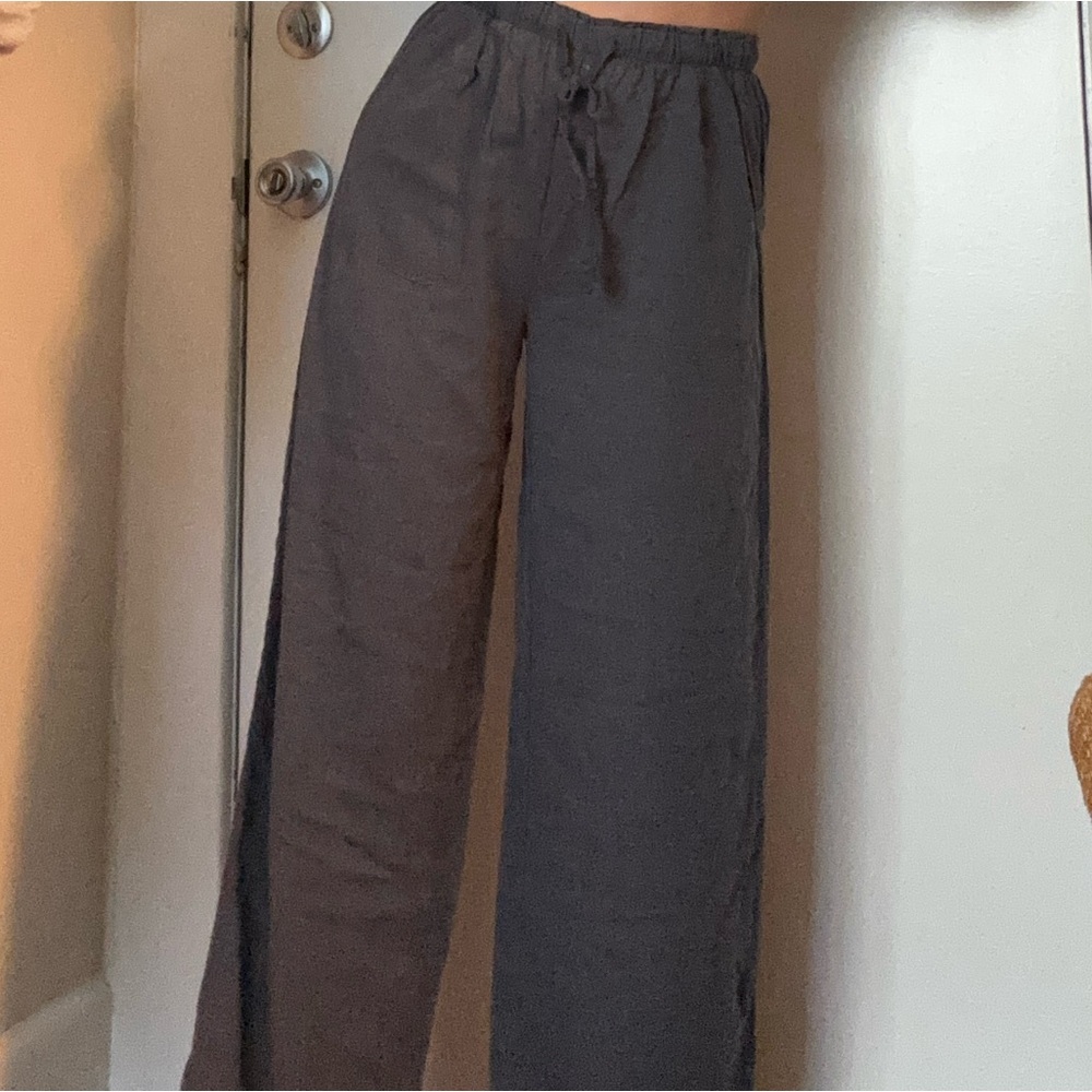 European Brand Women Wide Leg Drawstring Front & Back Pocket Grey Pants XS